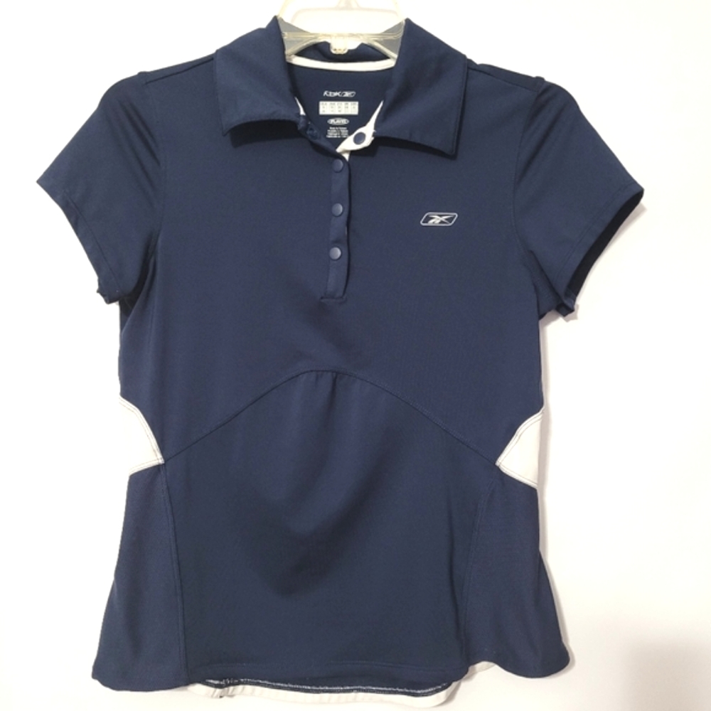 RBK Reebok Play Dry Women's Polo Style Blue & White Golf Top Size Small S